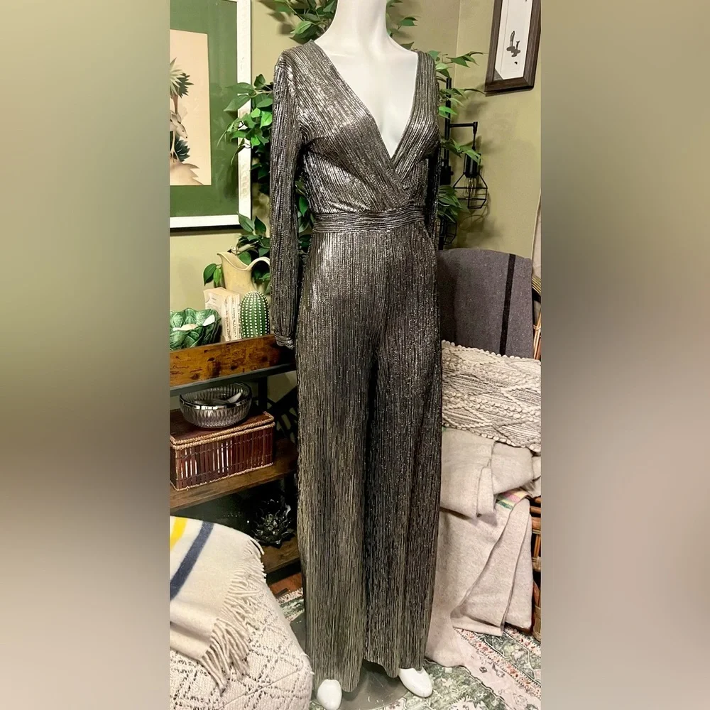 Anthropology Uptown Jumpsuit Elegant Silver Jumpsuit - Picture 4 of 9